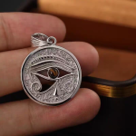 Platinum Wedjat Eye (Horus) with Tiger Eye｜Sacred Protection, Eternal Power